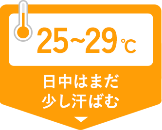 25℃~29℃　日中はまだ少し汗ばむ