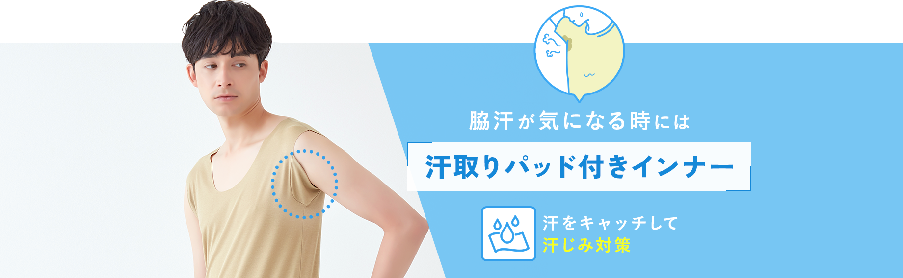 脇汗が気になるときには【汗取りパッド付きインナー】
