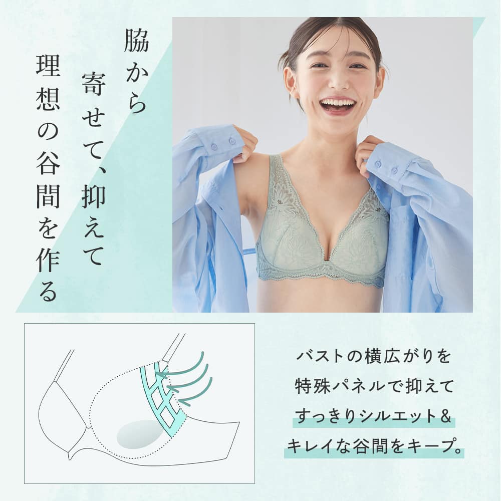 脇から寄せて、抑えて、理想の谷間を作る