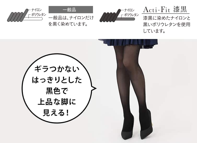 写真：ギラつかないはっきりとした黒色で上品な脚に見える！