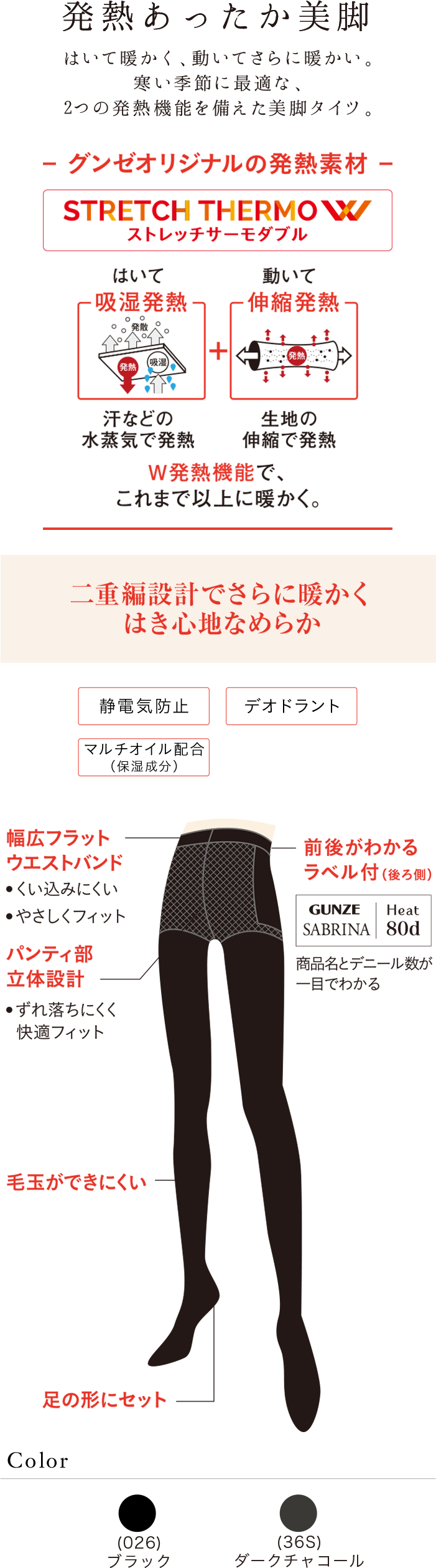 80デニールヒート発熱タイツ レディース Sale M L ブラック レディース