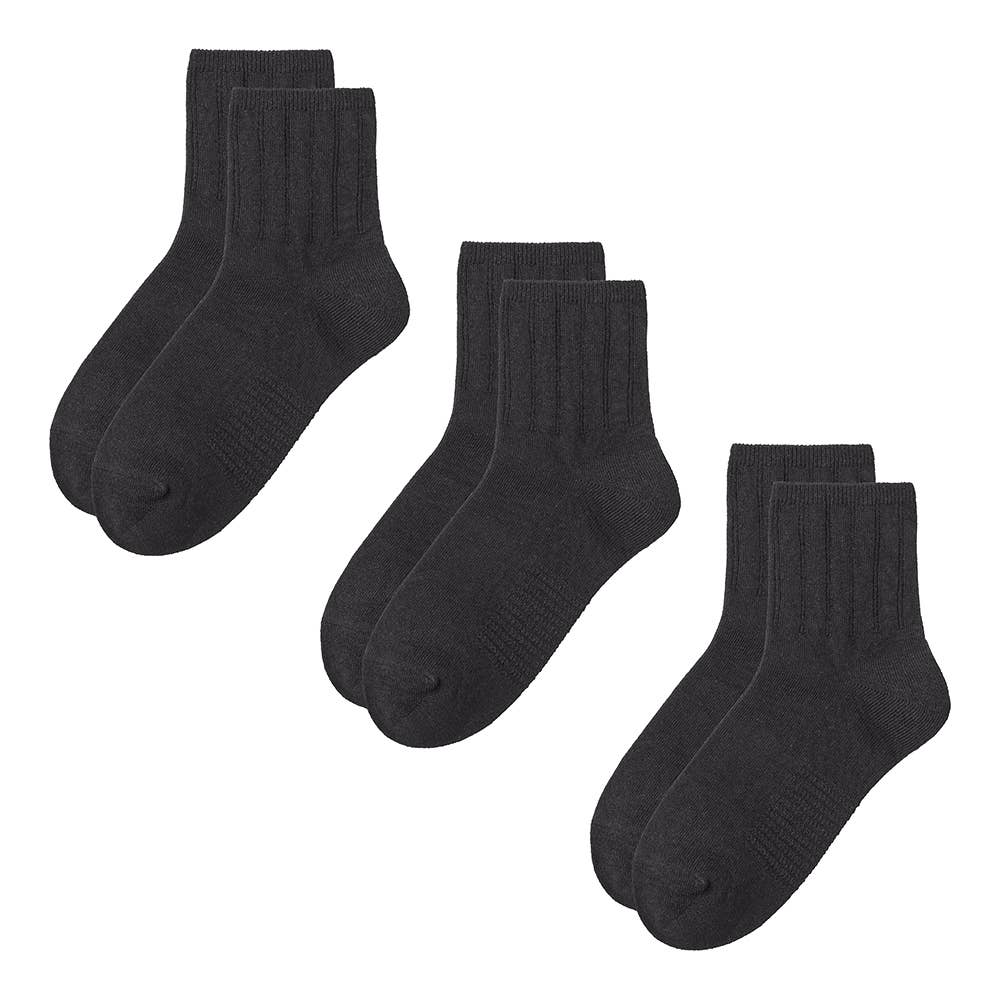 ネット限定お得3足セット【アセドロン】リブ柄ショート丈靴下 AGX832 ブラック