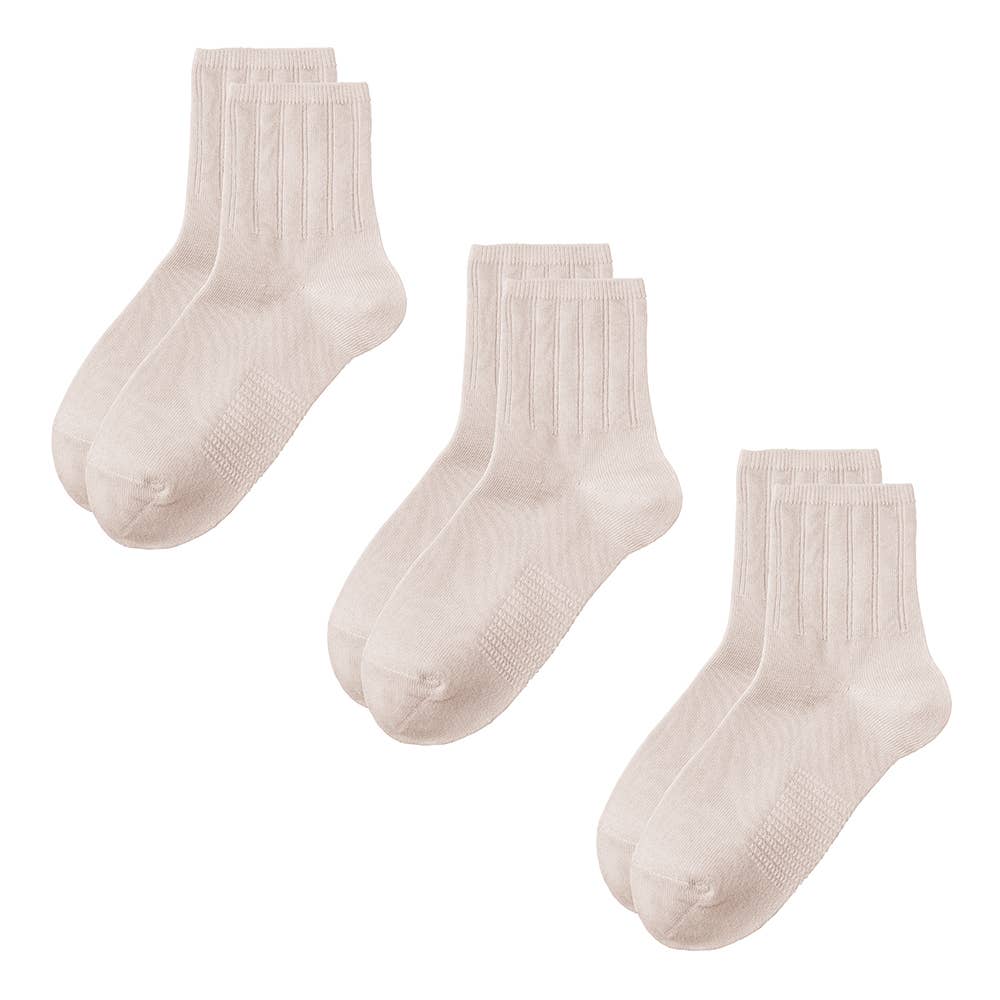ネット限定お得3足セット【アセドロン】リブ柄ショート丈靴下 AGX832 ペイルベージュ