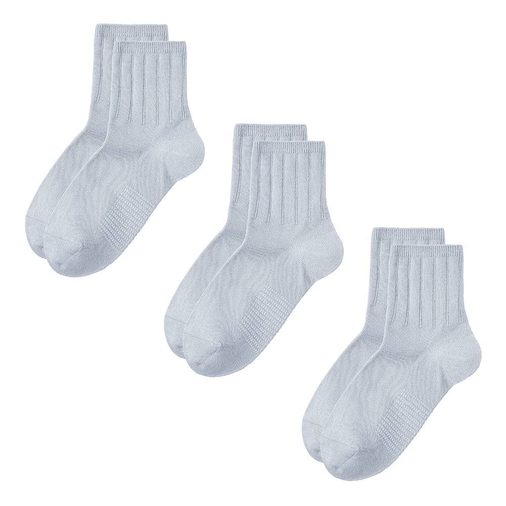 ネット限定お得3足セット【アセドロン】リブ柄ショート丈靴下 AGX832 ライトブルー