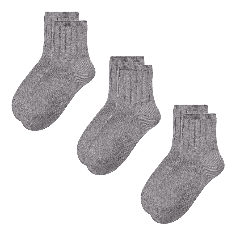ネット限定お得3足セット【アセドロン】リブ柄ショート丈靴下 AGX832 モクグレー