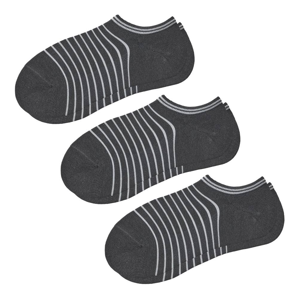 ネット限定3足セット【アセドロン・足ムレ特化】スニーカー丈 ソックス ボーダー柄 AGZ722 ブラック