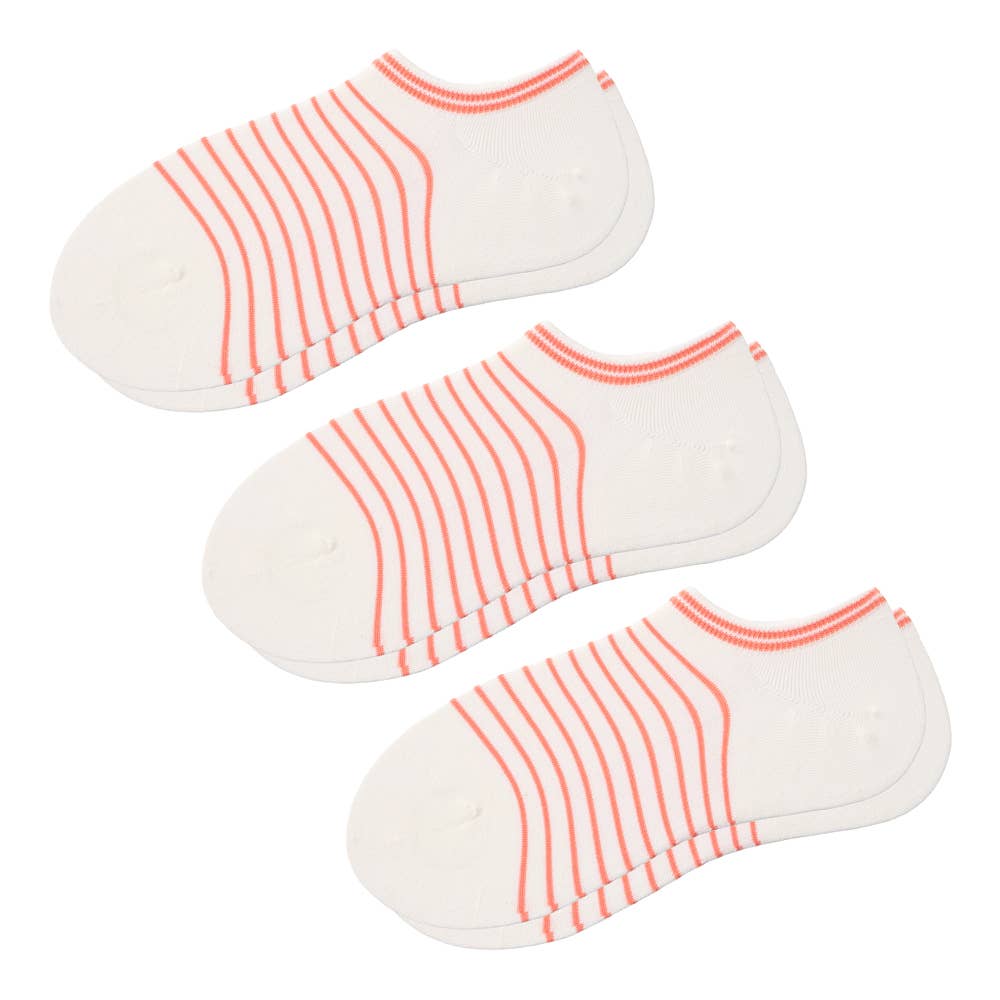 ネット限定3足セット【アセドロン・足ムレ特化】スニーカー丈 ソックス ボーダー柄 AGZ722 オフホワイト