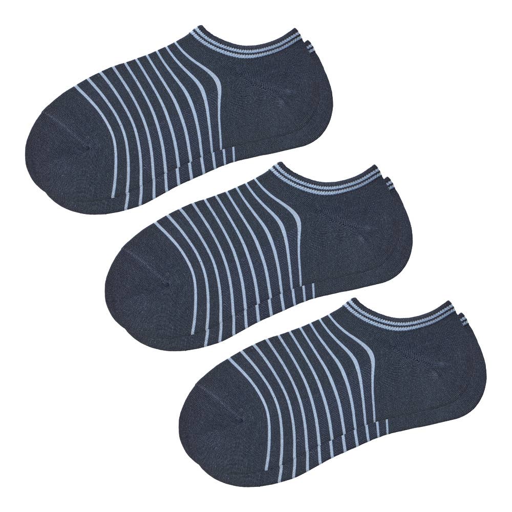 ネット限定3足セット【アセドロン・足ムレ特化】スニーカー丈 ソックス ボーダー柄 AGZ722 ネービー