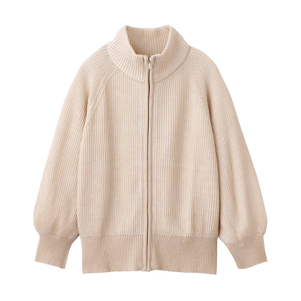 リブ編みニットブルゾン【SALE】 ALY635 モクベージュ