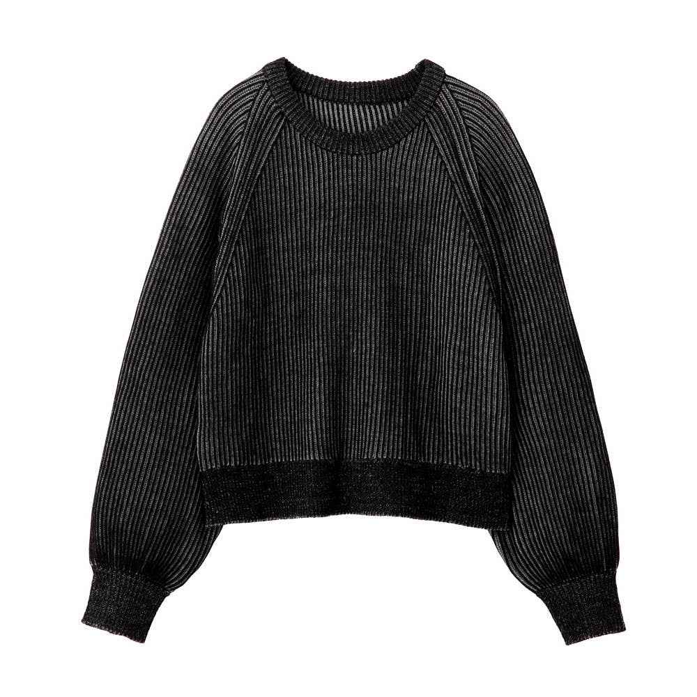 リブ編みニットプルオーバー ALY636 モクブラック