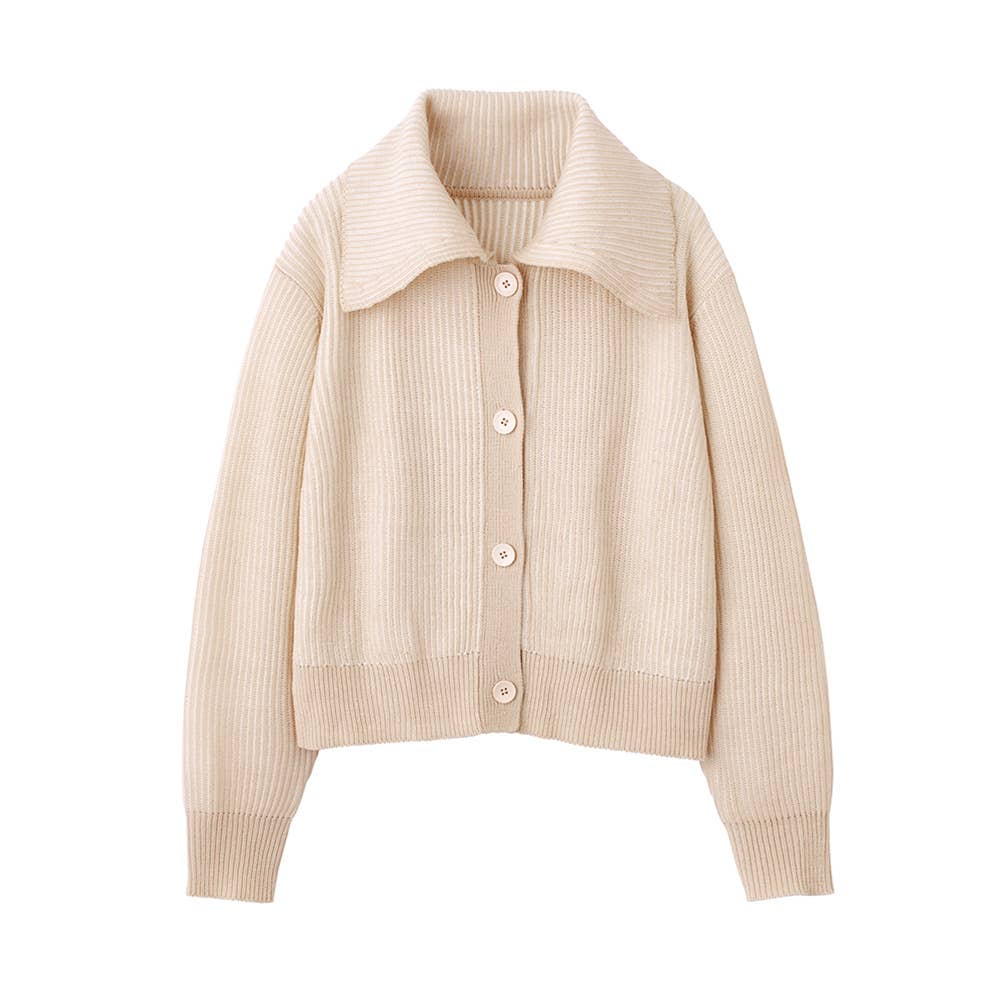 リブ編みニットカーディガン【SALE】 ALY637 モクベージュ