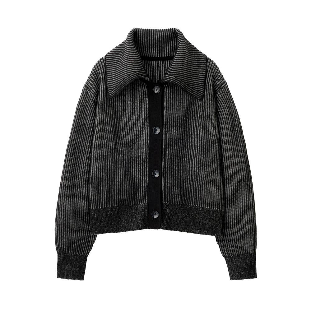 リブ編みニットカーディガン【SALE】 ALY637 モクブラック