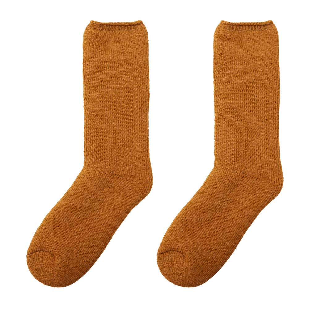 クルー丈裏起毛ルームソックス【SALE】 AUN050 カラシ