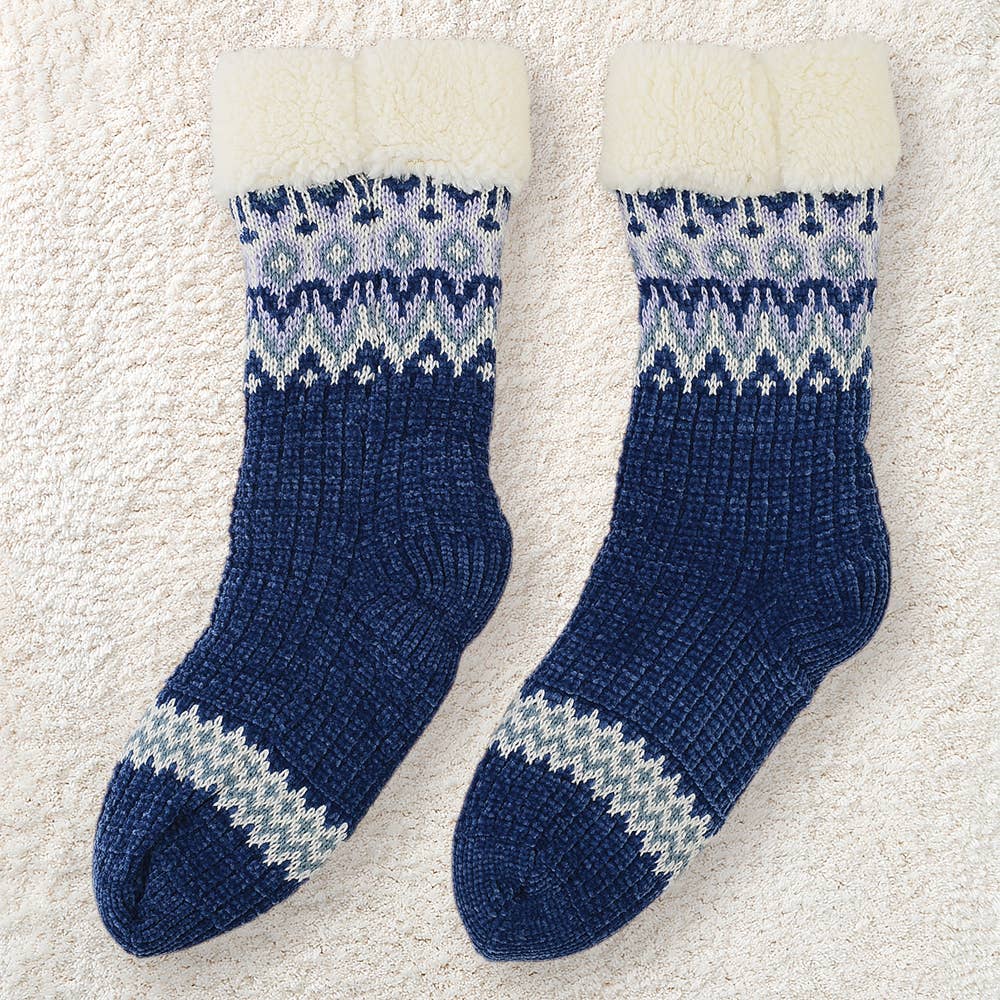 【裏ボア】ノルディック柄クルー丈ルームソックス【SALE】 AUS621 ライトネービー