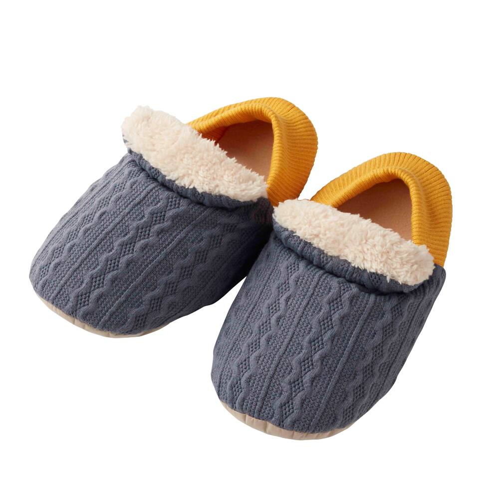 【裏ボア】ケーブル柄ルームシューズ(バブーシュタイプ)【SALE】 AUU025 スモークブルー