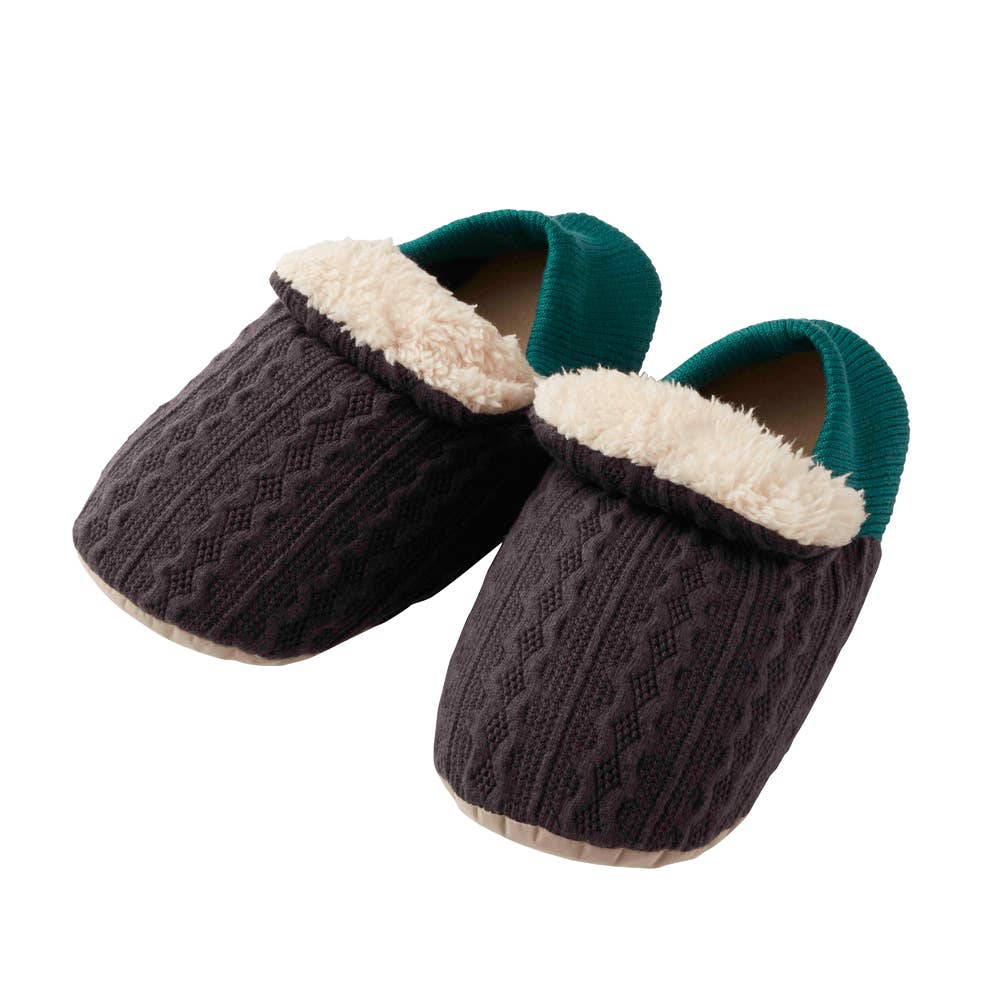 【裏ボア】ケーブル柄ルームシューズ(バブーシュタイプ)【SALE】 AUU025 チャコールグレー