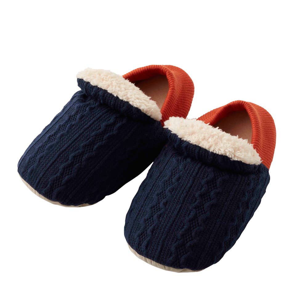 【裏ボア】ケーブル柄ルームシューズ(バブーシュタイプ)【SALE】 AUU025 ネービー
