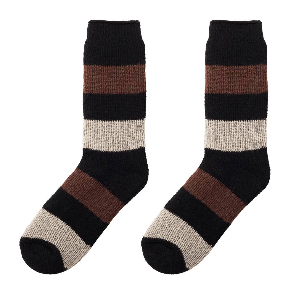 【裏起毛】ボーダー柄ロング丈ルームソックス【SALE】 AUU152 ブラック