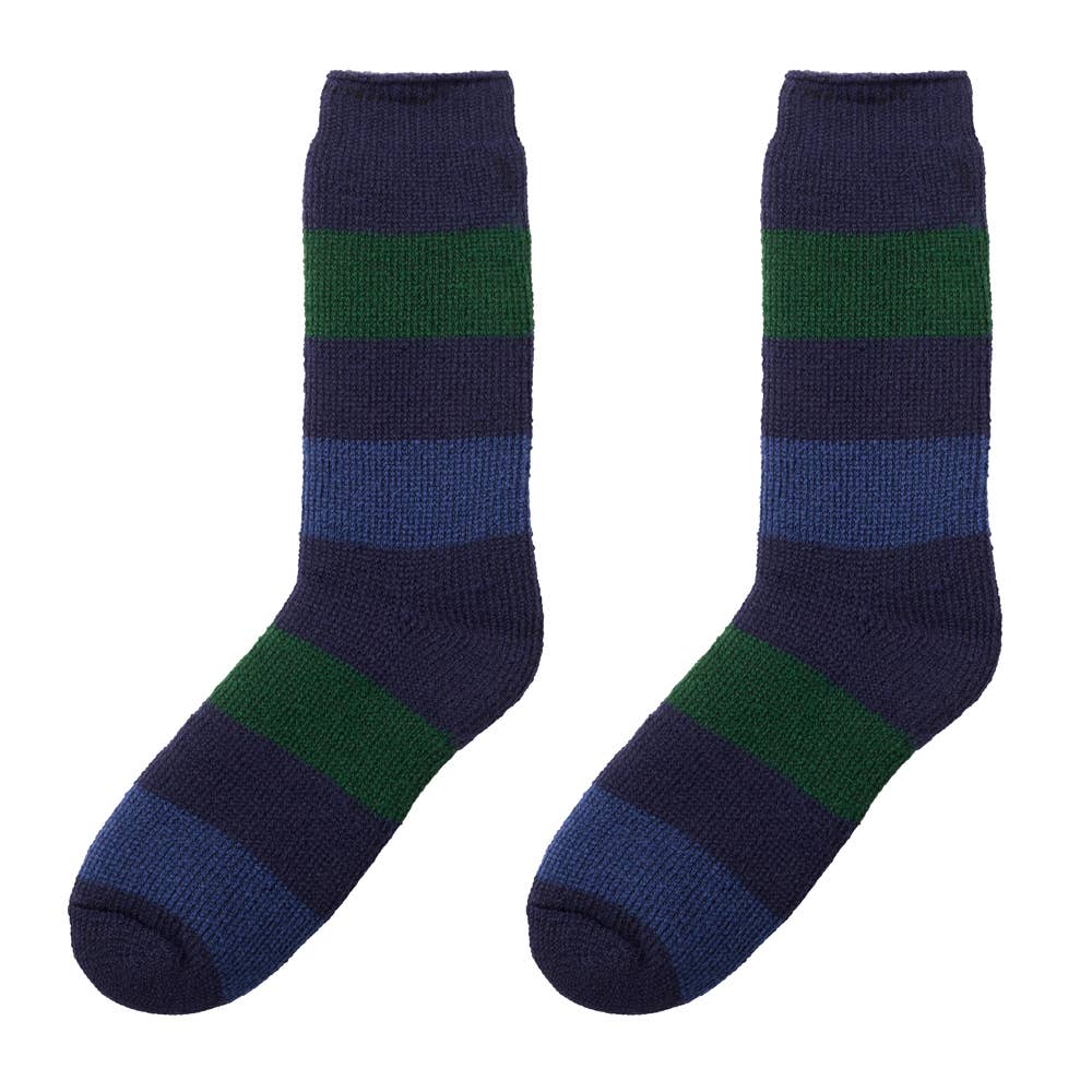 【裏起毛】ボーダー柄ロング丈ルームソックス【SALE】 AUU152 ネービー