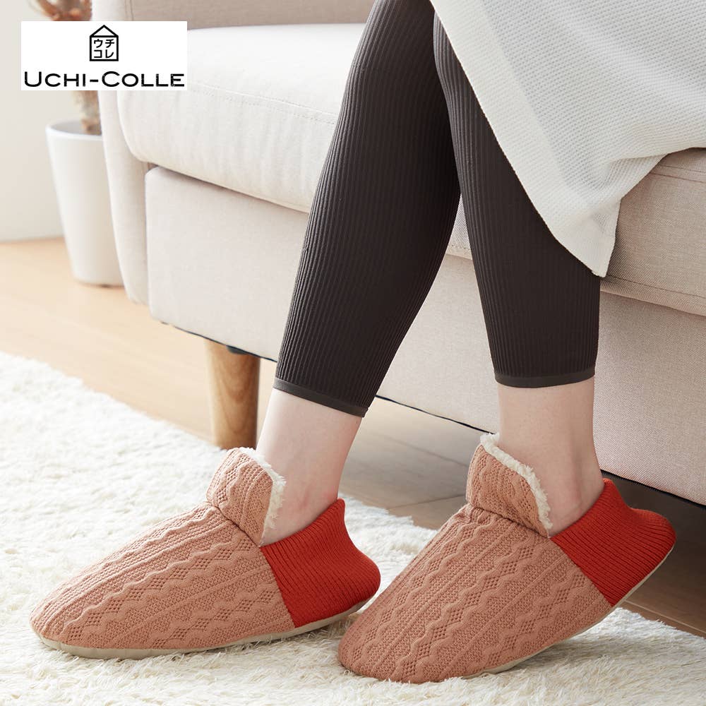 【裏ボア】ケーブル柄ルームシューズ(バブーシュタイプ)【SALE】