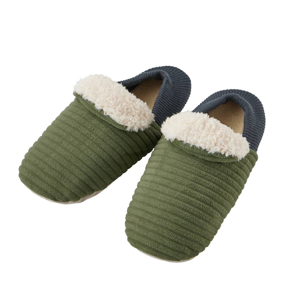 メンズ【発熱・バブーシュ】太リブ柄ルームシューズ【SALE】 AUW003 カーキ