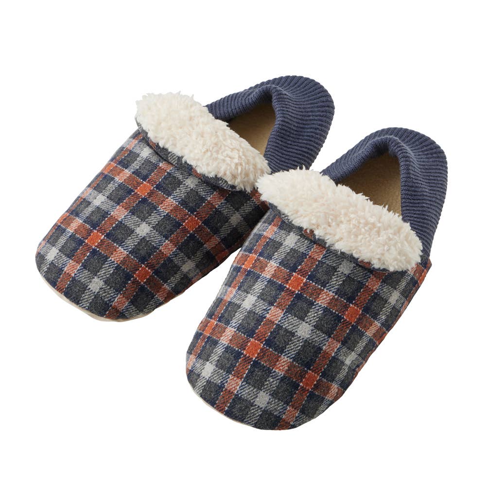 メンズ【発熱・バブーシュ】チェック柄ルームシューズ【SALE】 AUW004 ネービー