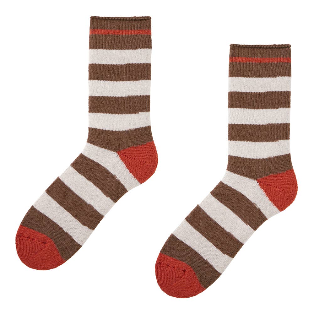 メンズ【裏起毛】クルー丈ボーダー柄ソックス【SALE】 AUW114 ブラウン