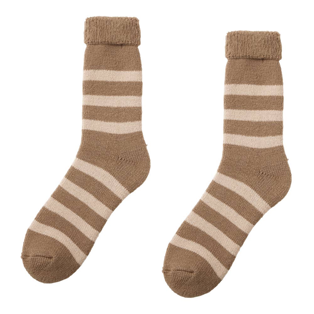 メンズ【裏起毛】クルー丈ボーダー柄ルームソックス【SALE】 AUW122 ブラウン