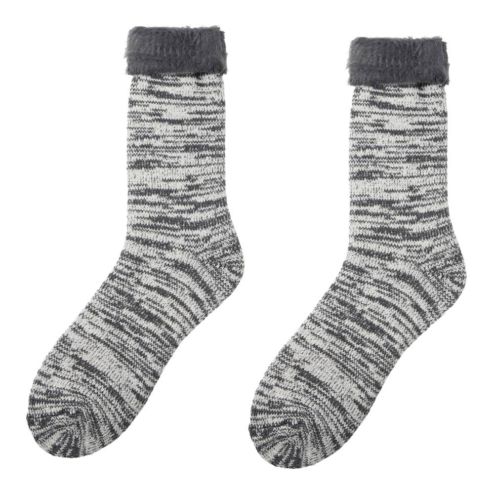 メンズ【裏起毛】クルー丈杢柄ルームソックス【SALE】 AUW124 チャコールグレー