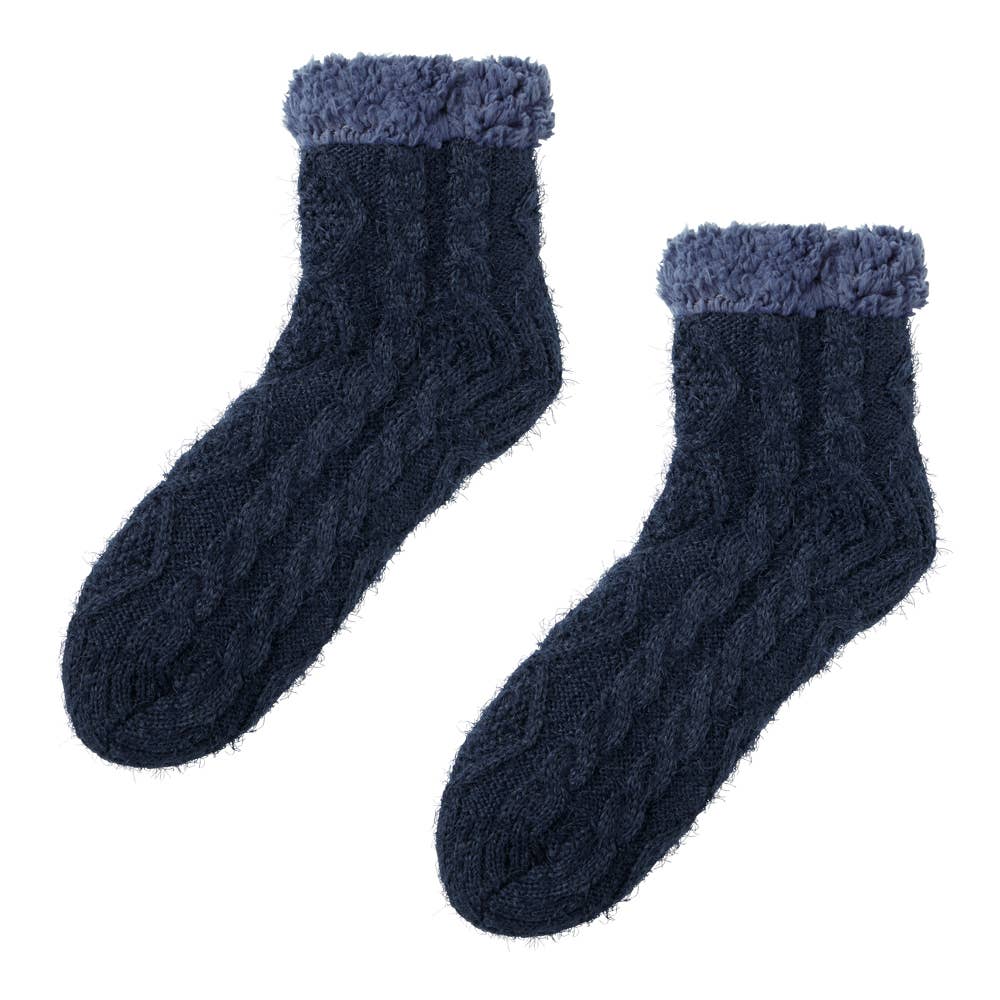 メンズ【裏ボア】ケーブル柄ショート丈ルームソックス【SALE】 AUW131 ネービー