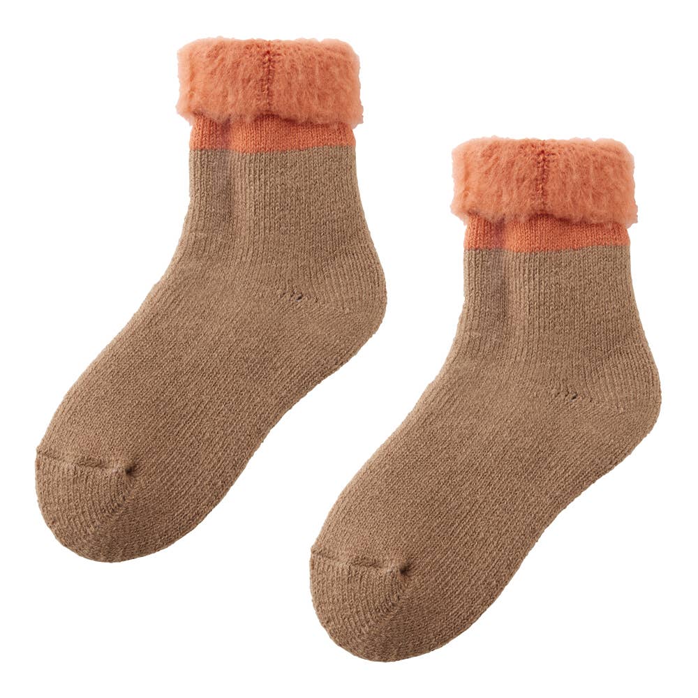 【裏起毛】ショート丈折返しルームソックス【SALE】 AUW623 ブラウン