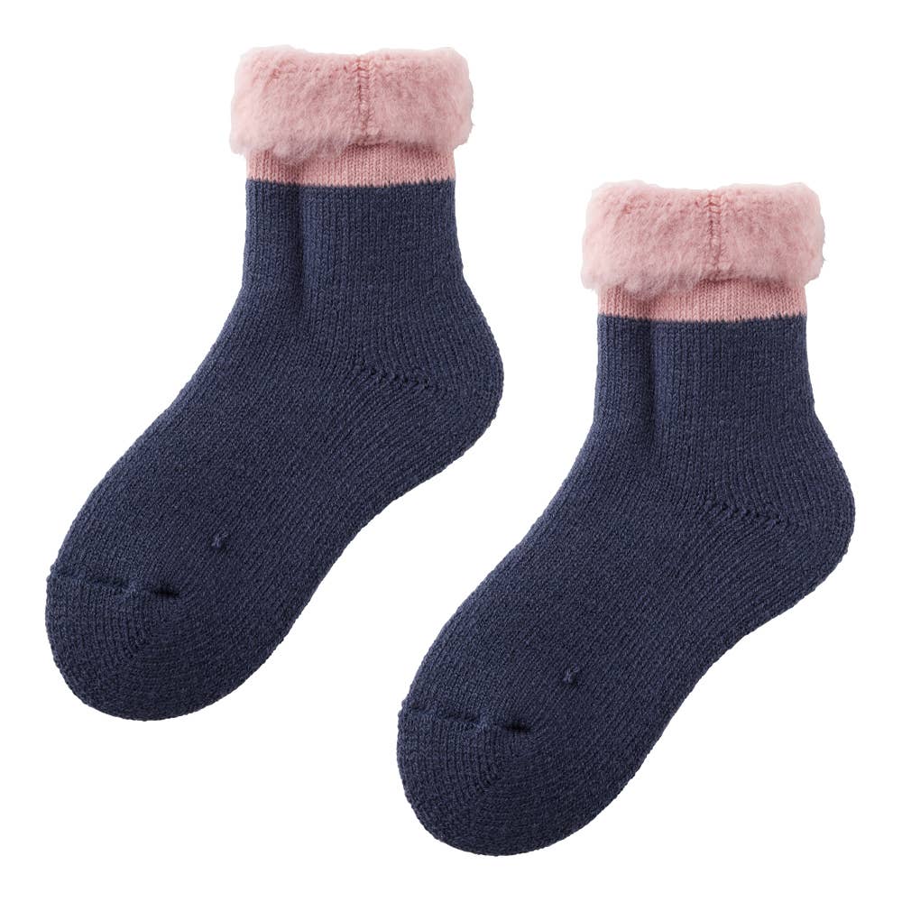 【裏起毛】ショート丈折返しルームソックス【SALE】 AUW623 ネービー