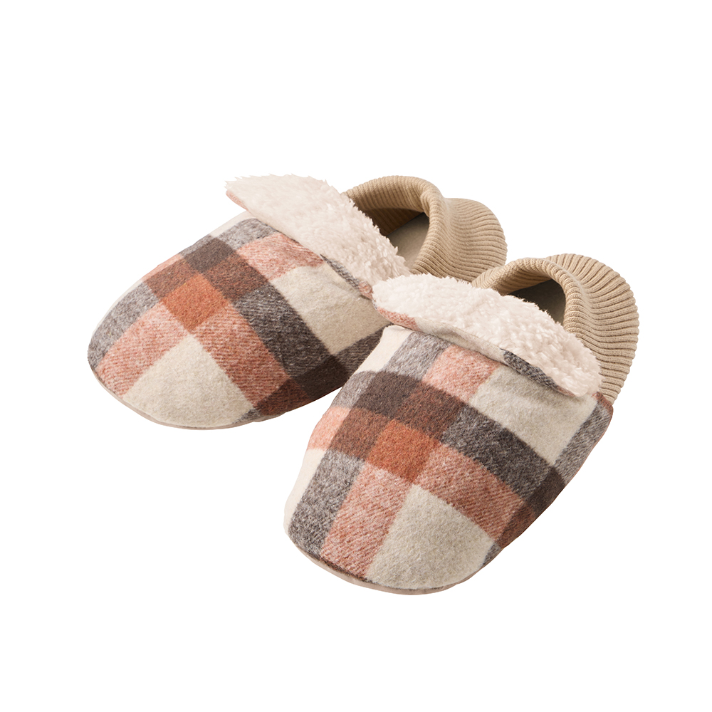 【バウンドヒーター】ルームシューズ バブーシュタイプ チェック柄 AUY003 ダークレッド