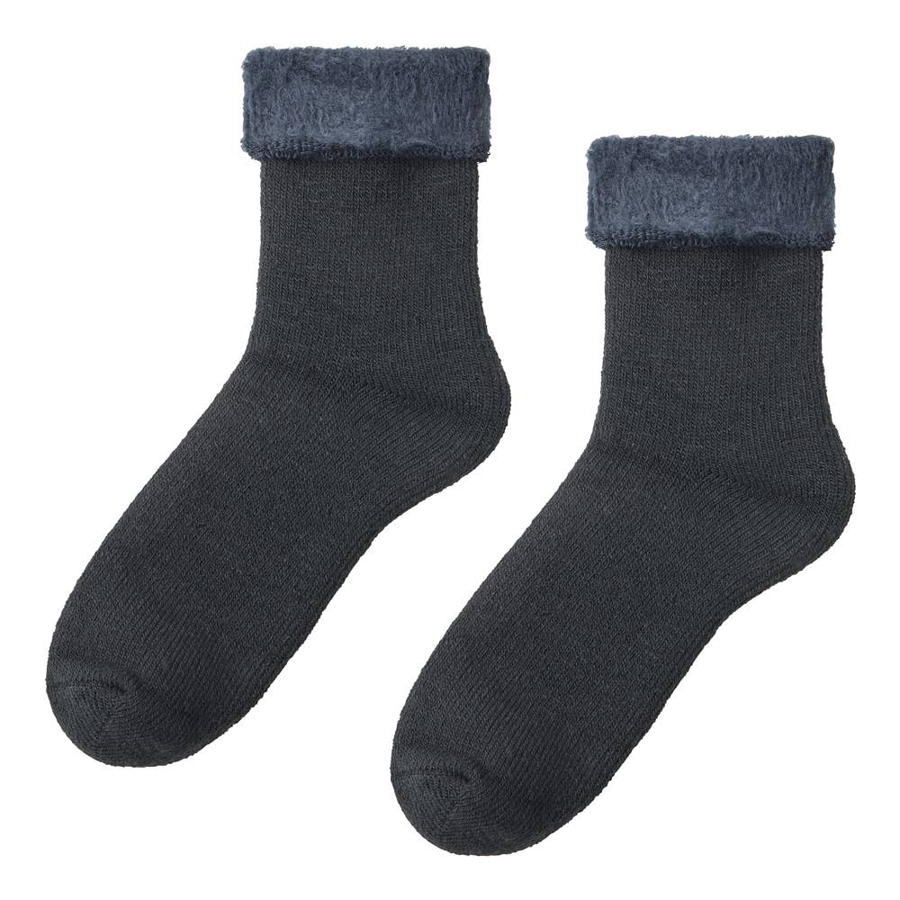 【裏起毛】履き口折り返しルームソックス クルー丈 AUY122 ブラック