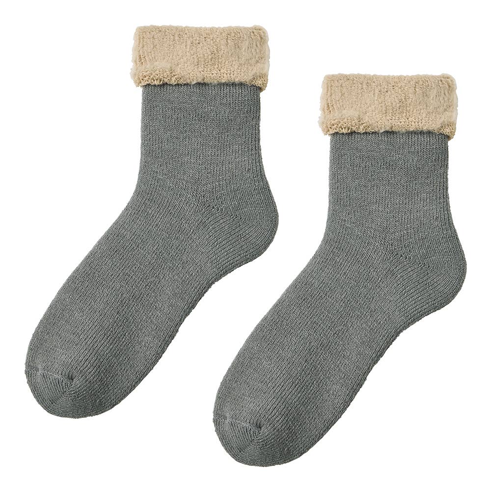【裏起毛】履き口折り返しルームソックス クルー丈 AUY122 チャコールグレー