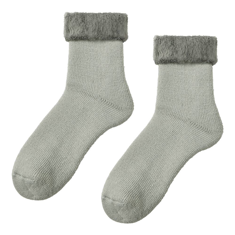 【裏起毛】履き口折り返しルームソックス クルー丈 AUY122 グレー