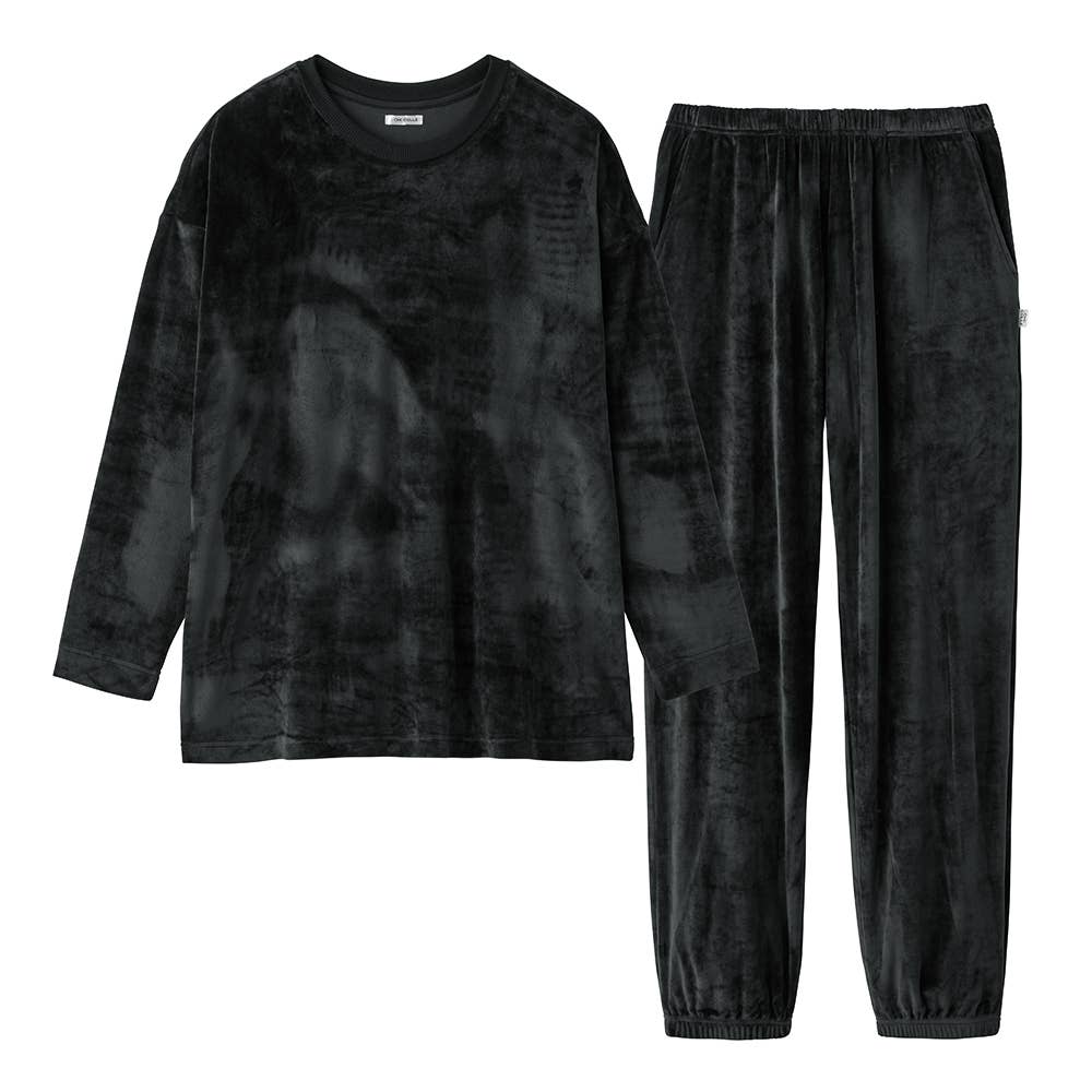 【ドロップショルダー】ルームウェア ベロア AUY401 ブラック