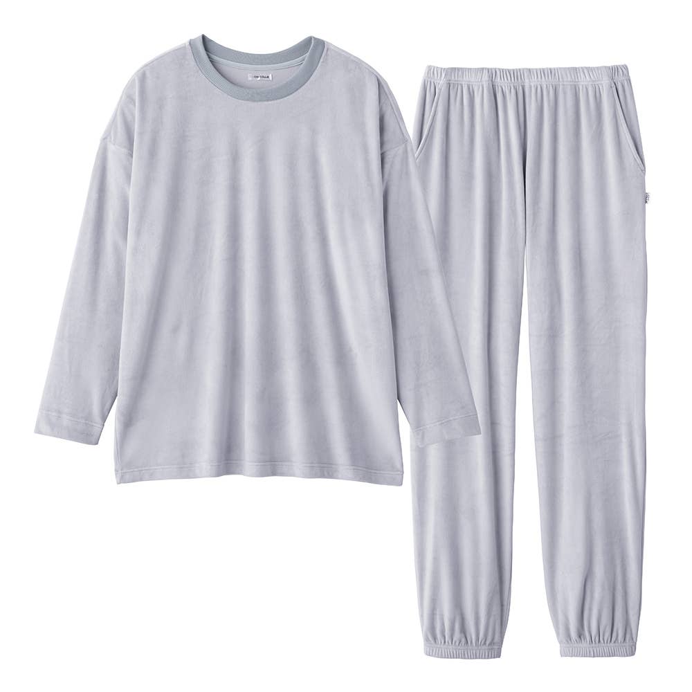 【ドロップショルダー】ルームウェア ベロア AUY401 ライトグレー