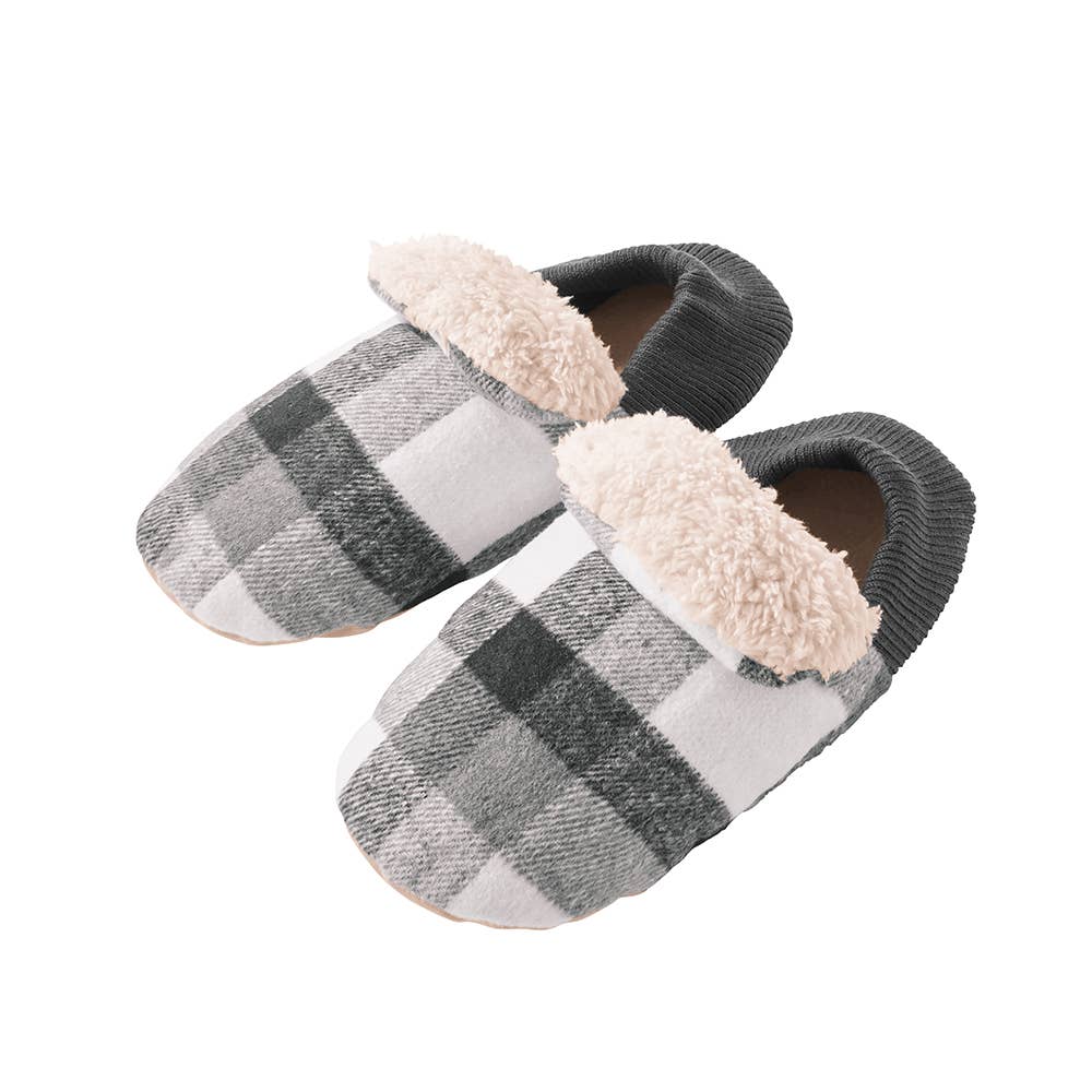 【バウンドヒーター】ルームシューズ バブーシュタイプ チェック柄 AUY503 ブラック