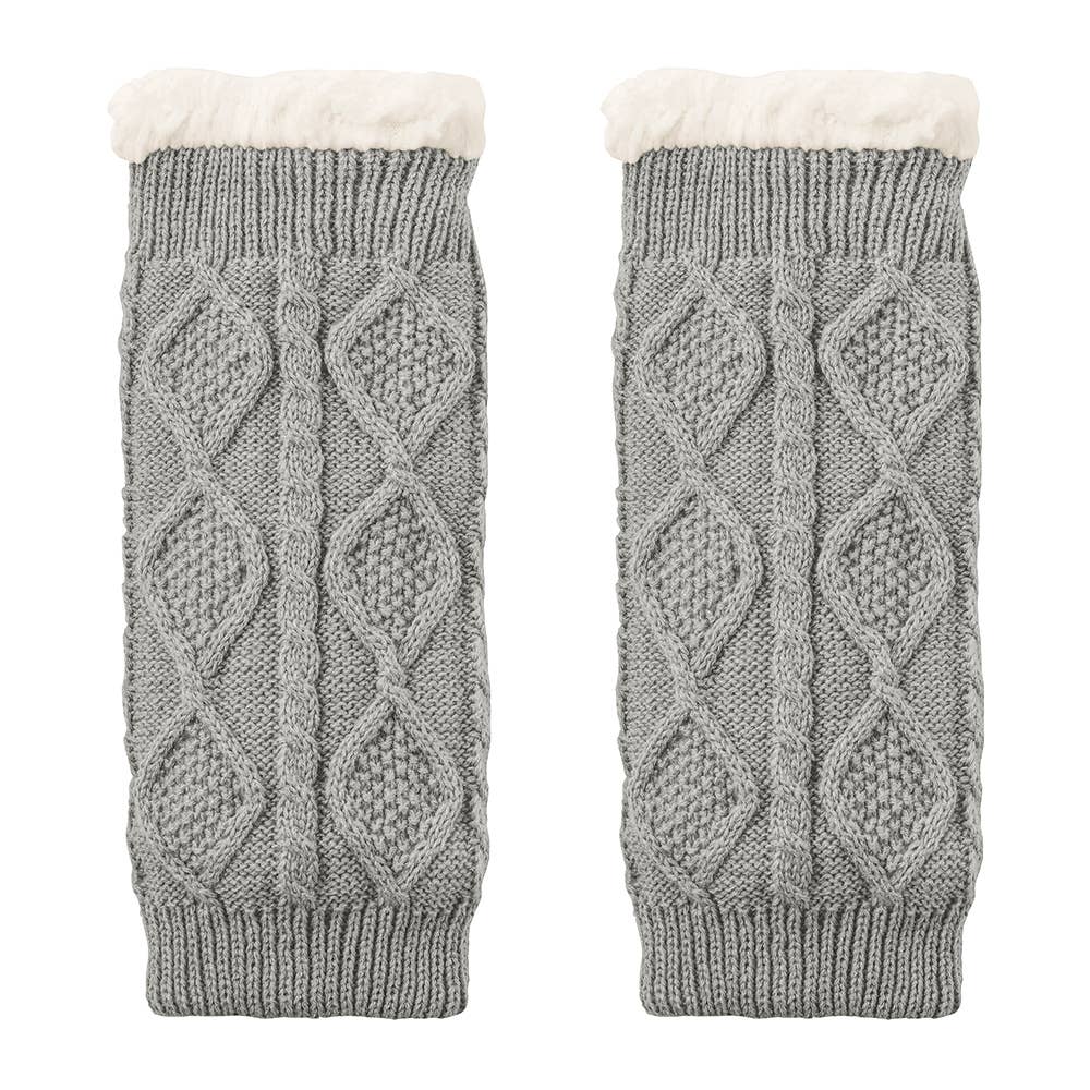 【極厚・内側ボア】レッグウォーマー ケーブル柄 AUY644 ライトグレー
