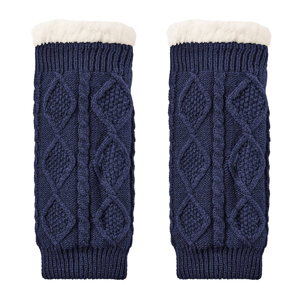 【極厚・内側ボア】レッグウォーマー ケーブル柄 AUY644 ネービー