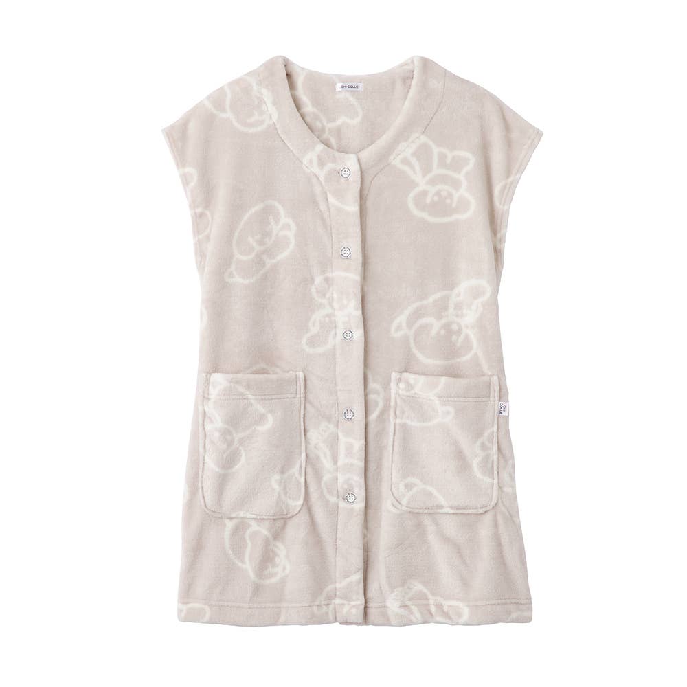 【てらおかなつみコラボ】たれみみ犬ふわふわベスト AUY982 ミディアムグレー