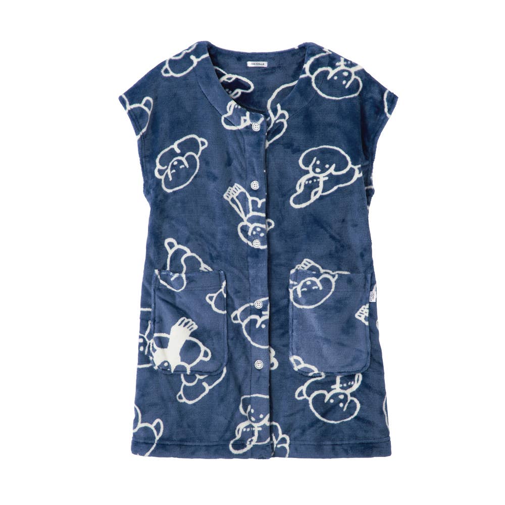 【てらおかなつみコラボ】たれみみ犬ふわふわベスト AUY982 ネービー