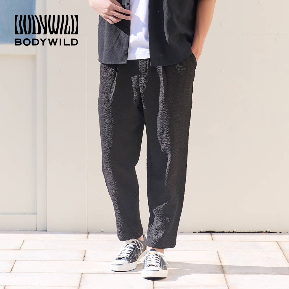 【ライトストレッチ】タックワイドテーパードパンツ