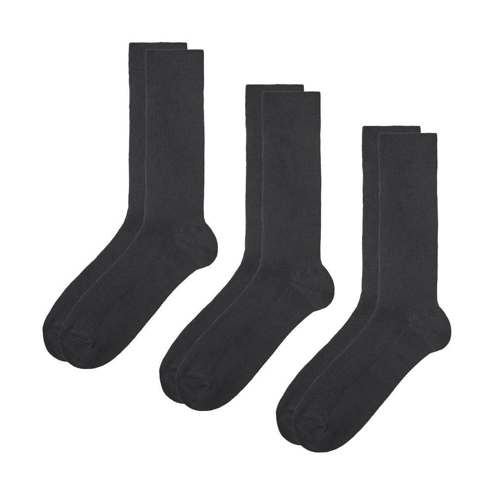 ネット限定３足セット【アセドロン】クルー丈靴下リブ CGV103 ブラック