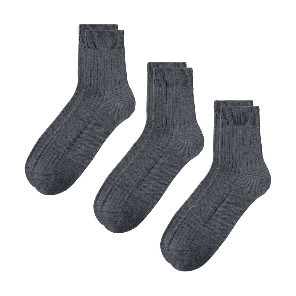 ネット限定お得３足セット【アセドロン】ショート丈カジュアル靴下リブ CGV113 モクチャコール