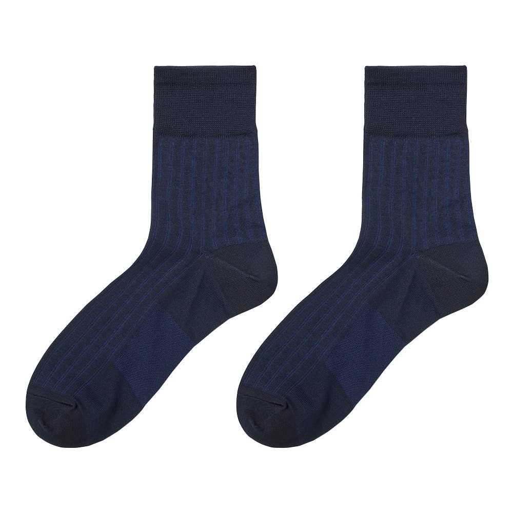【表糸綿100%】ショート丈ソックス リブ柄 2足組 CGX004 ネービー