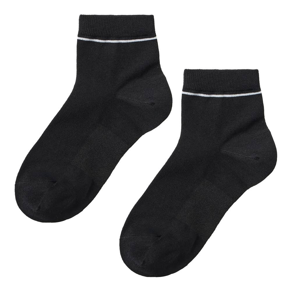 【表糸綿100%・涼感】クルー丈ライン柄ソックス　2足組【SALE】 CGX502 ブラック