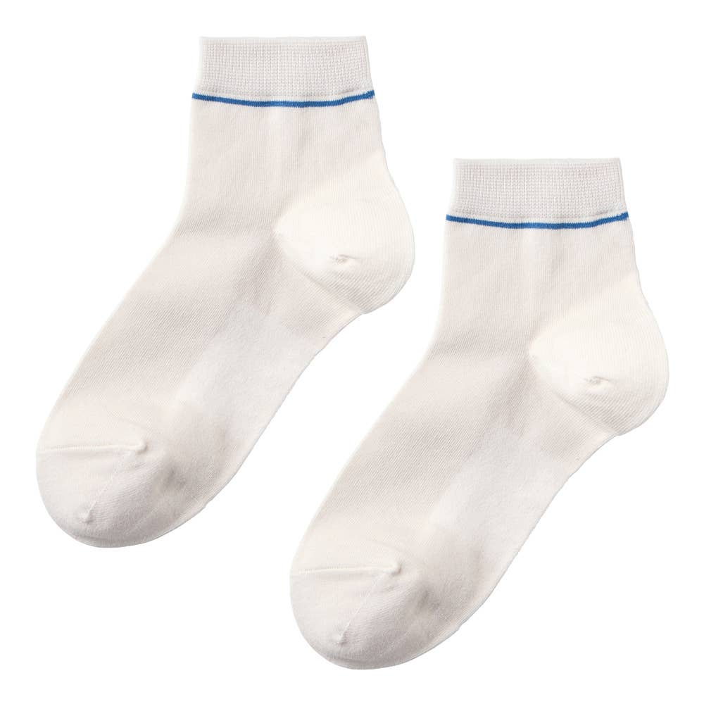 【表糸綿100%・涼感】クルー丈ライン柄ソックス　2足組【SALE】 CGX502 ペイルベージュ