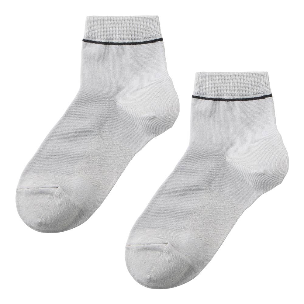 【表糸綿100%・涼感】クルー丈ライン柄ソックス　2足組【SALE】 CGX502 ペイルグレー